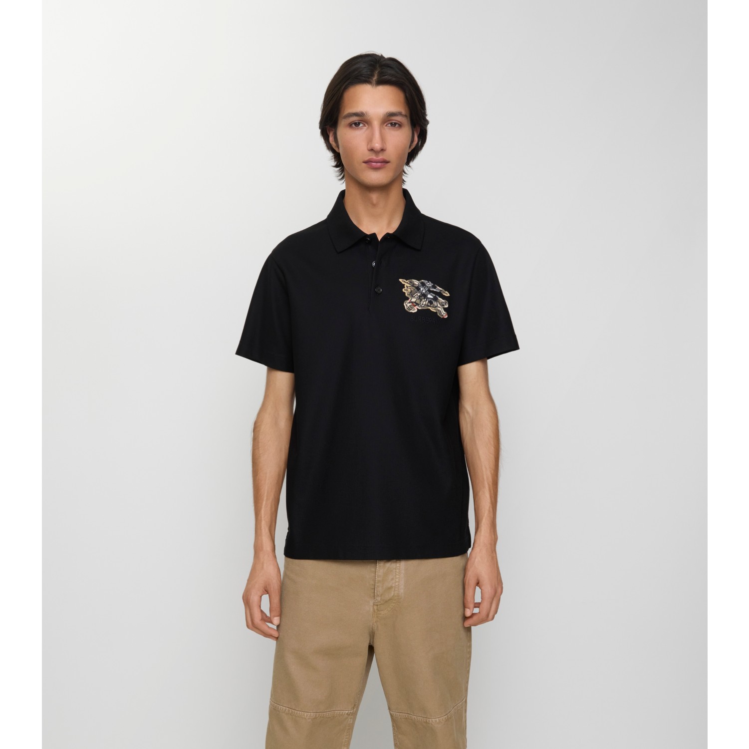 马术骑士徽标格纹棉质 Polo 衫