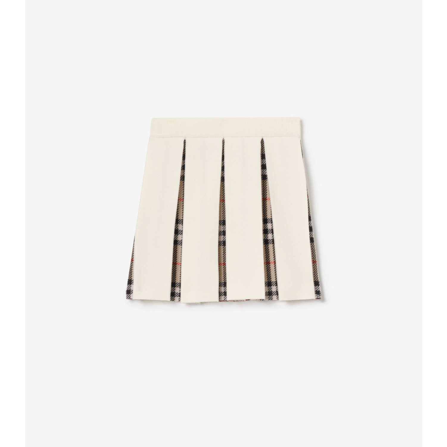 褶饰格纹羊毛混纺半裙