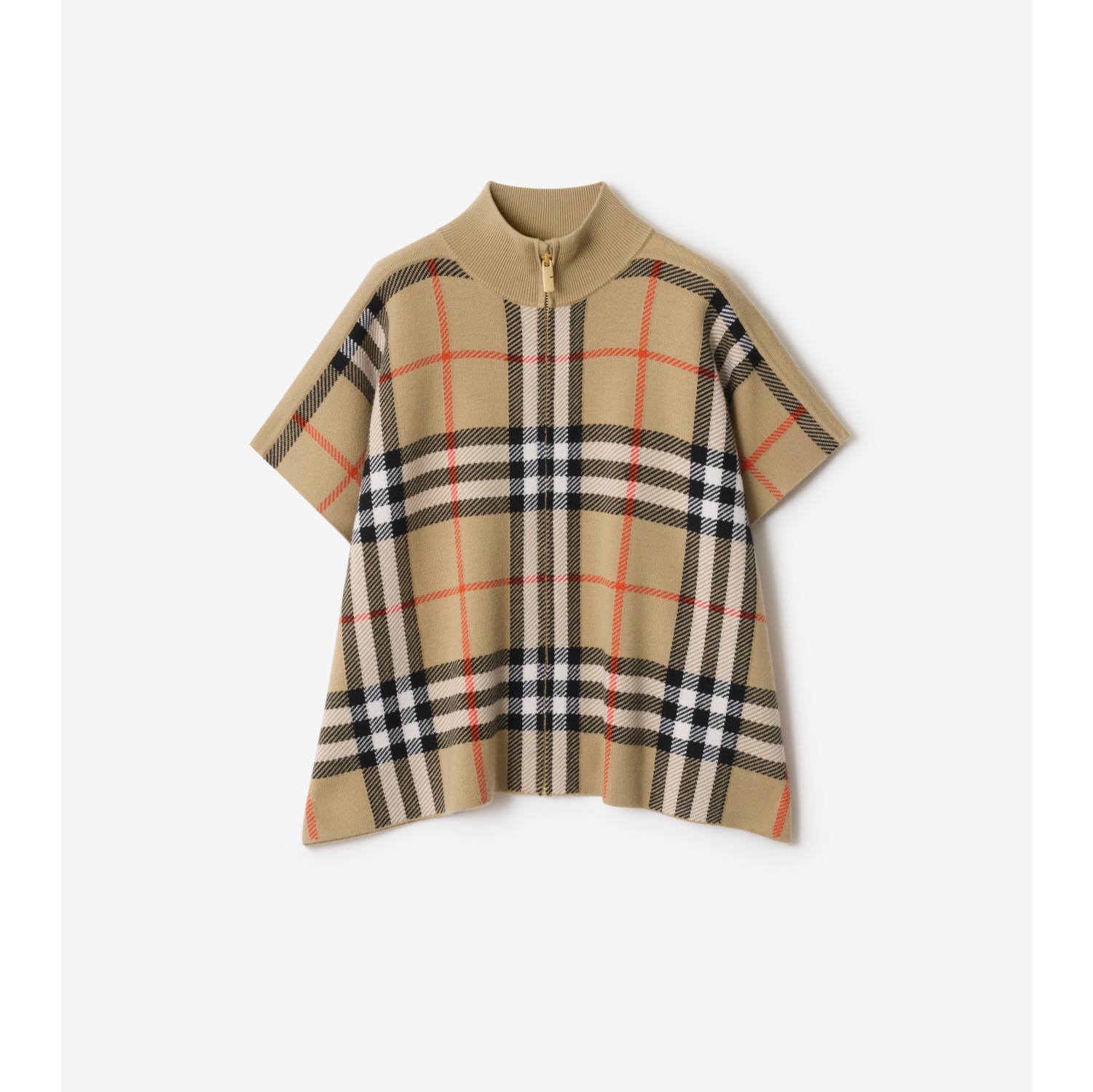 双面两穿格纹羊毛斗篷