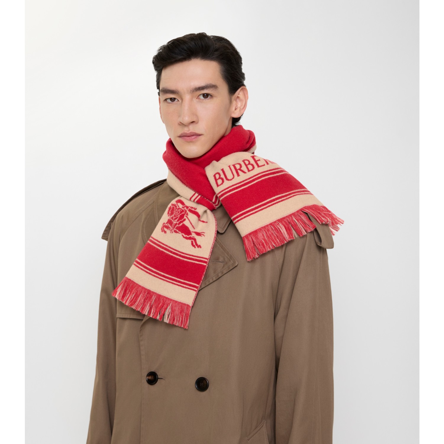 马术骑士徽标条纹羊毛围巾