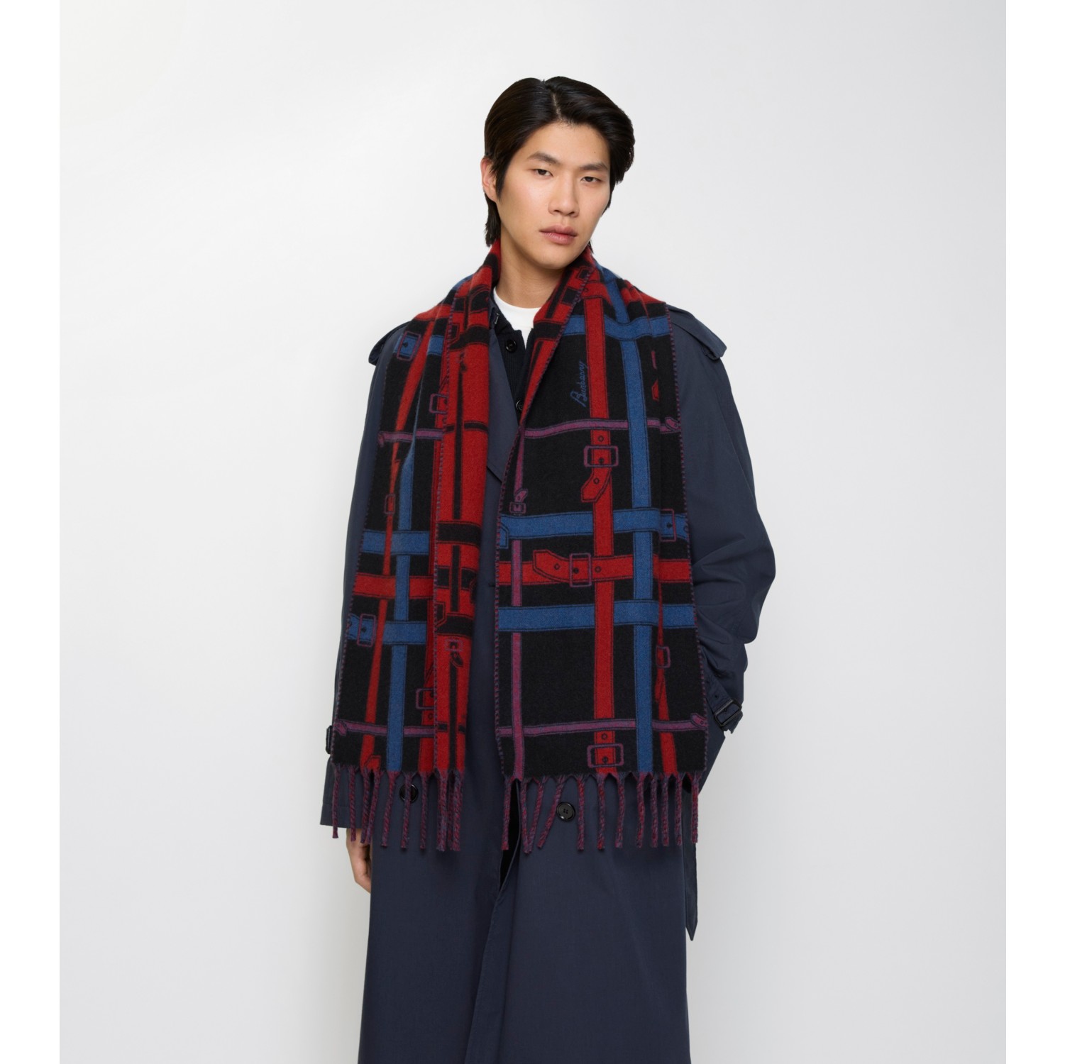 腰带格纹羊绒围巾