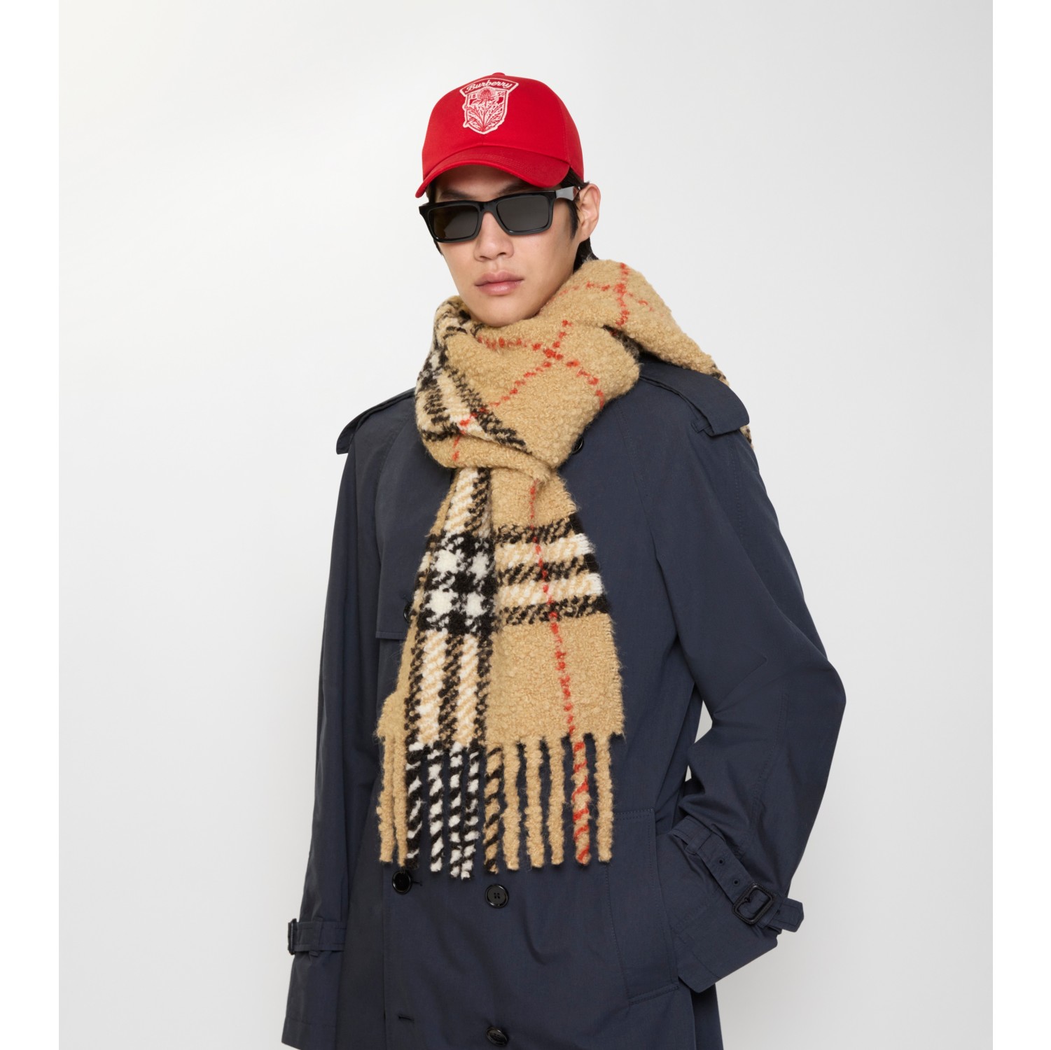 格纹羊驼毛混纺花呢围巾