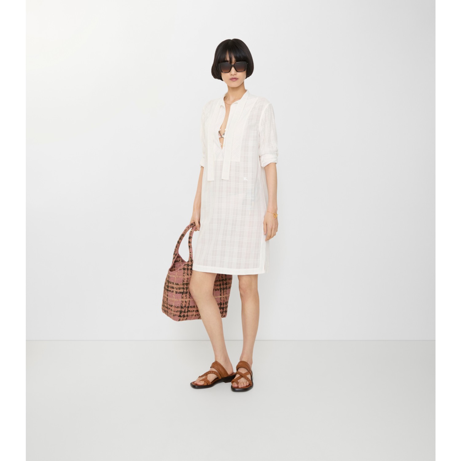 格纹棉质薄纱连衣裙