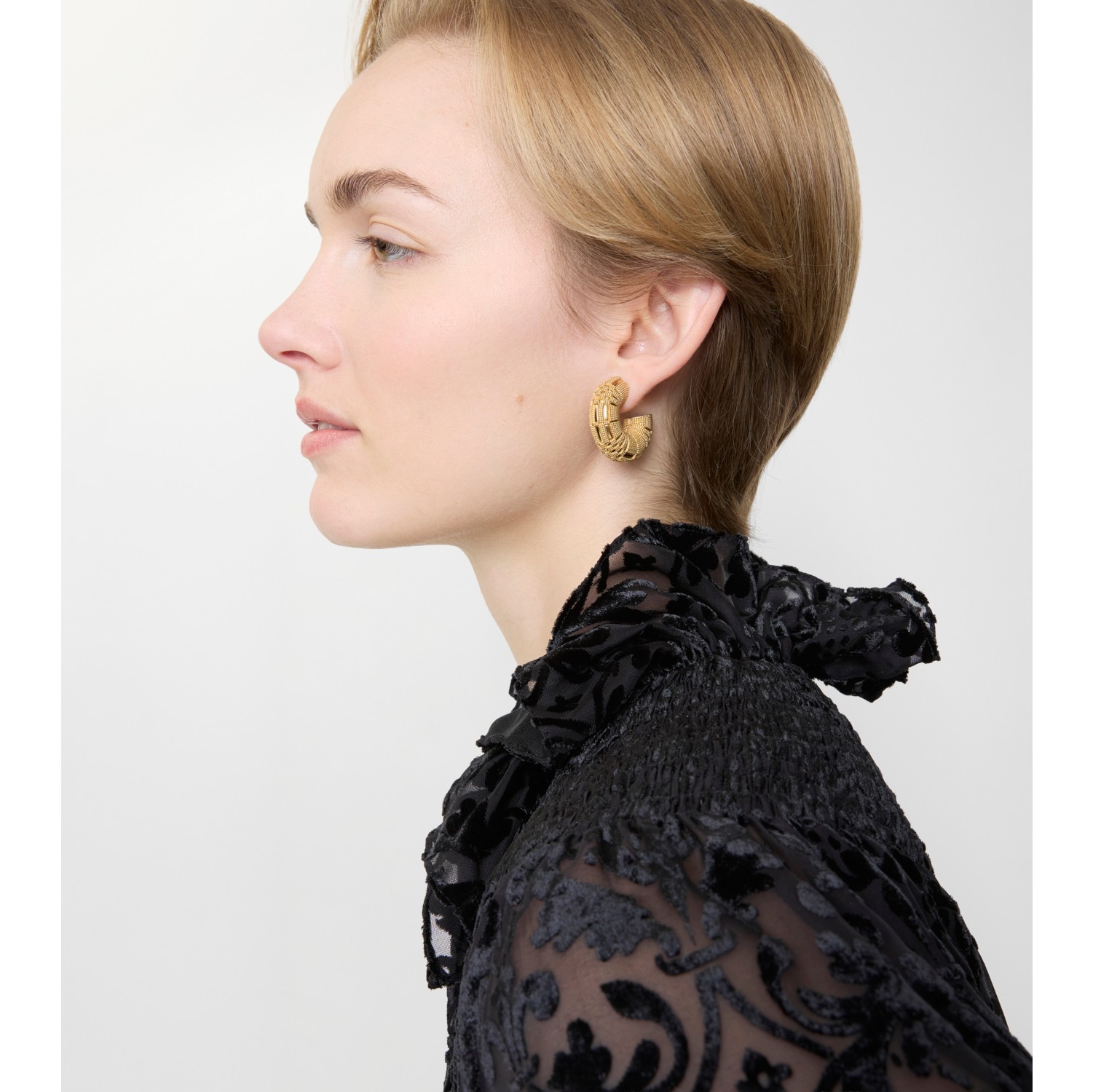 珠粒格纹环状耳环