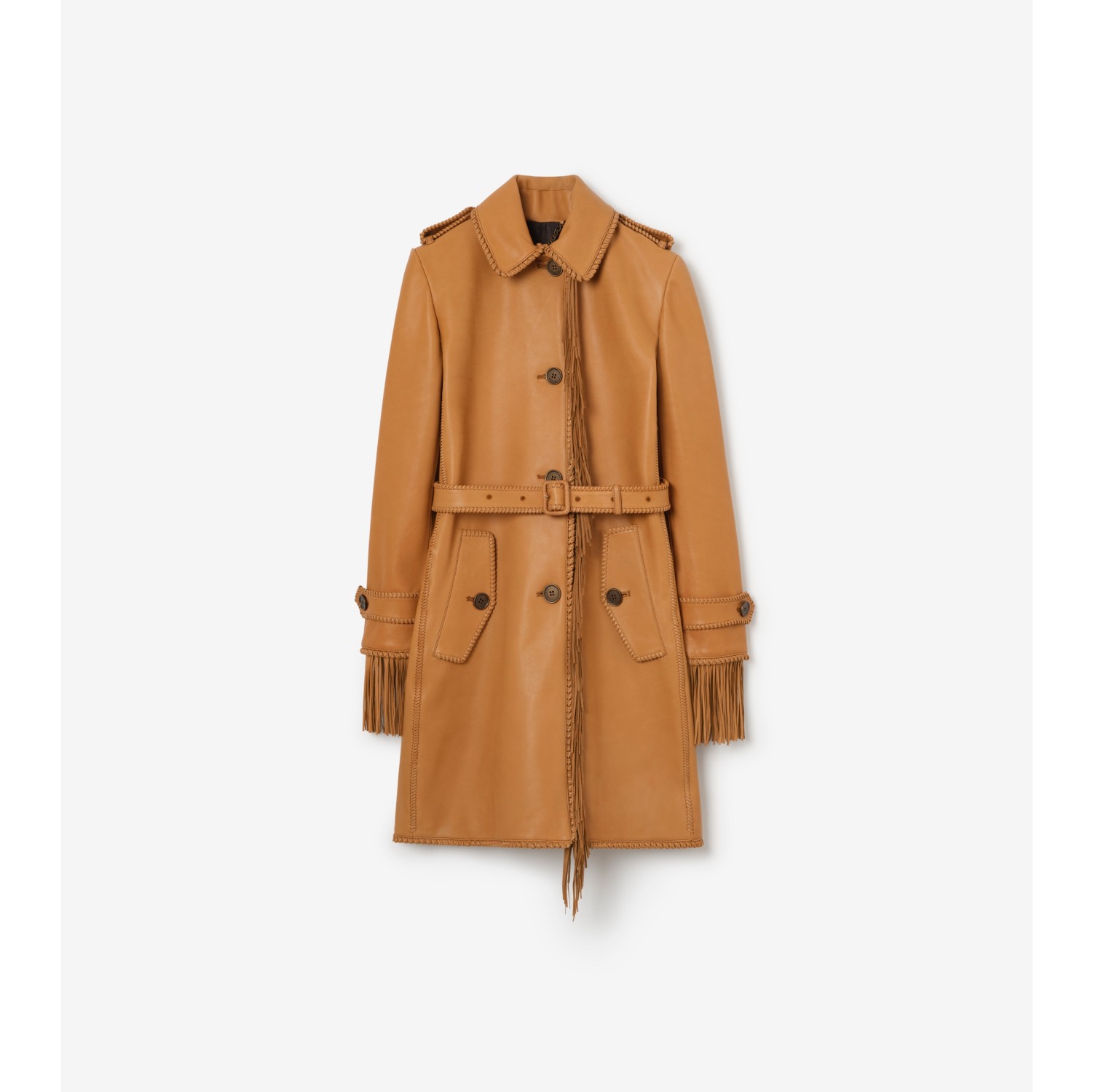 流苏装饰皮革轻便大衣