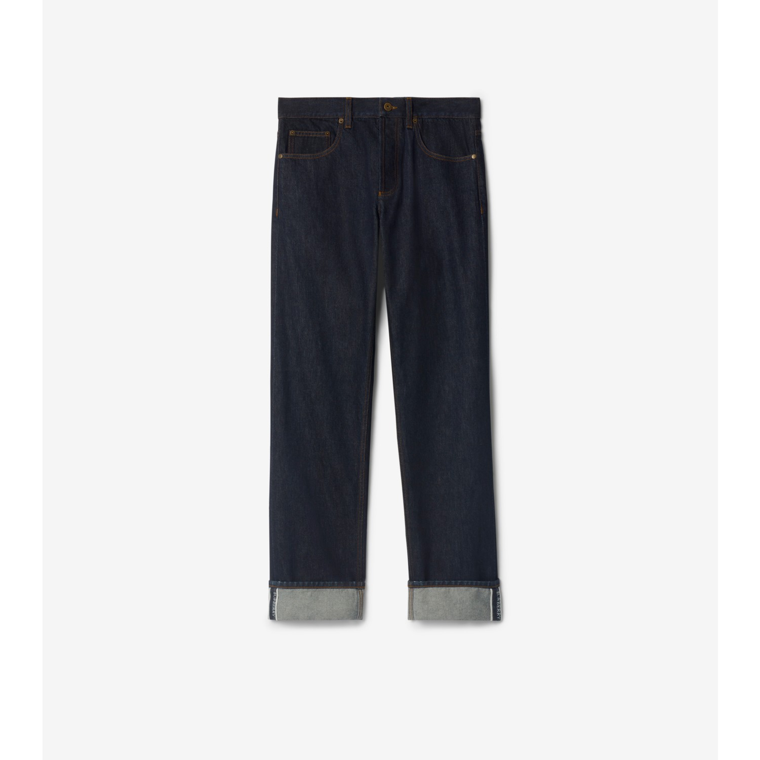 直筒剪裁翻边牛仔裤