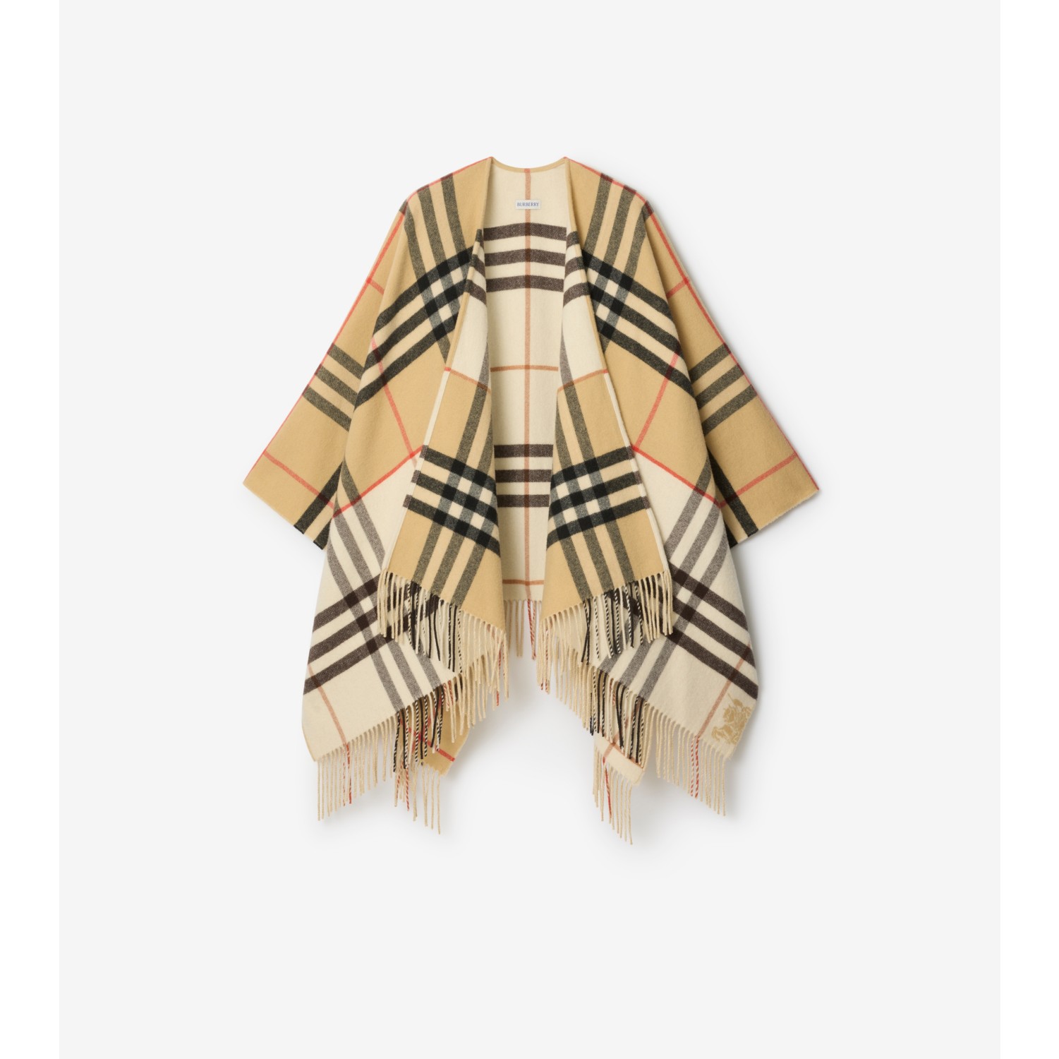 对比感格纹羊绒羊毛混纺斗篷