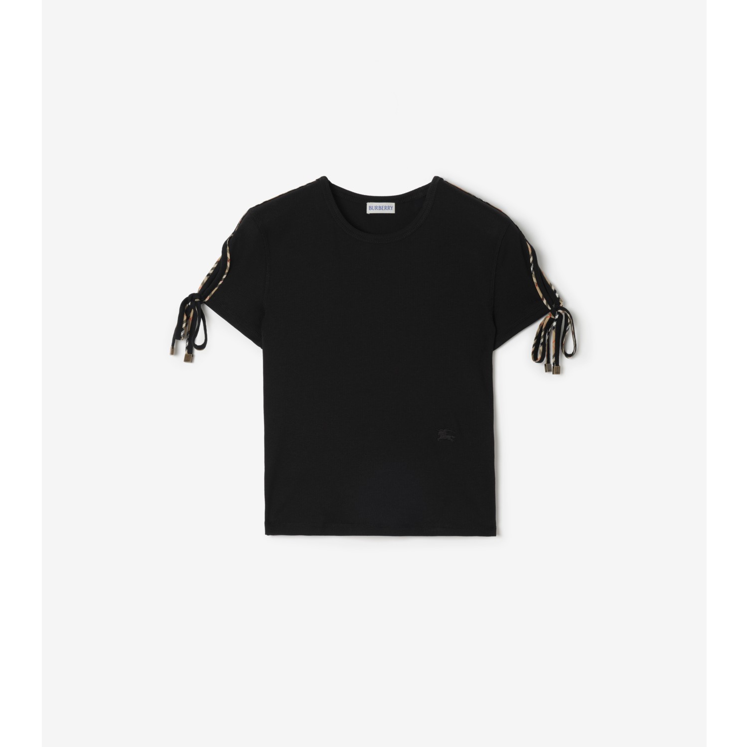 及腰短款系带衣袖棉质 T 恤衫