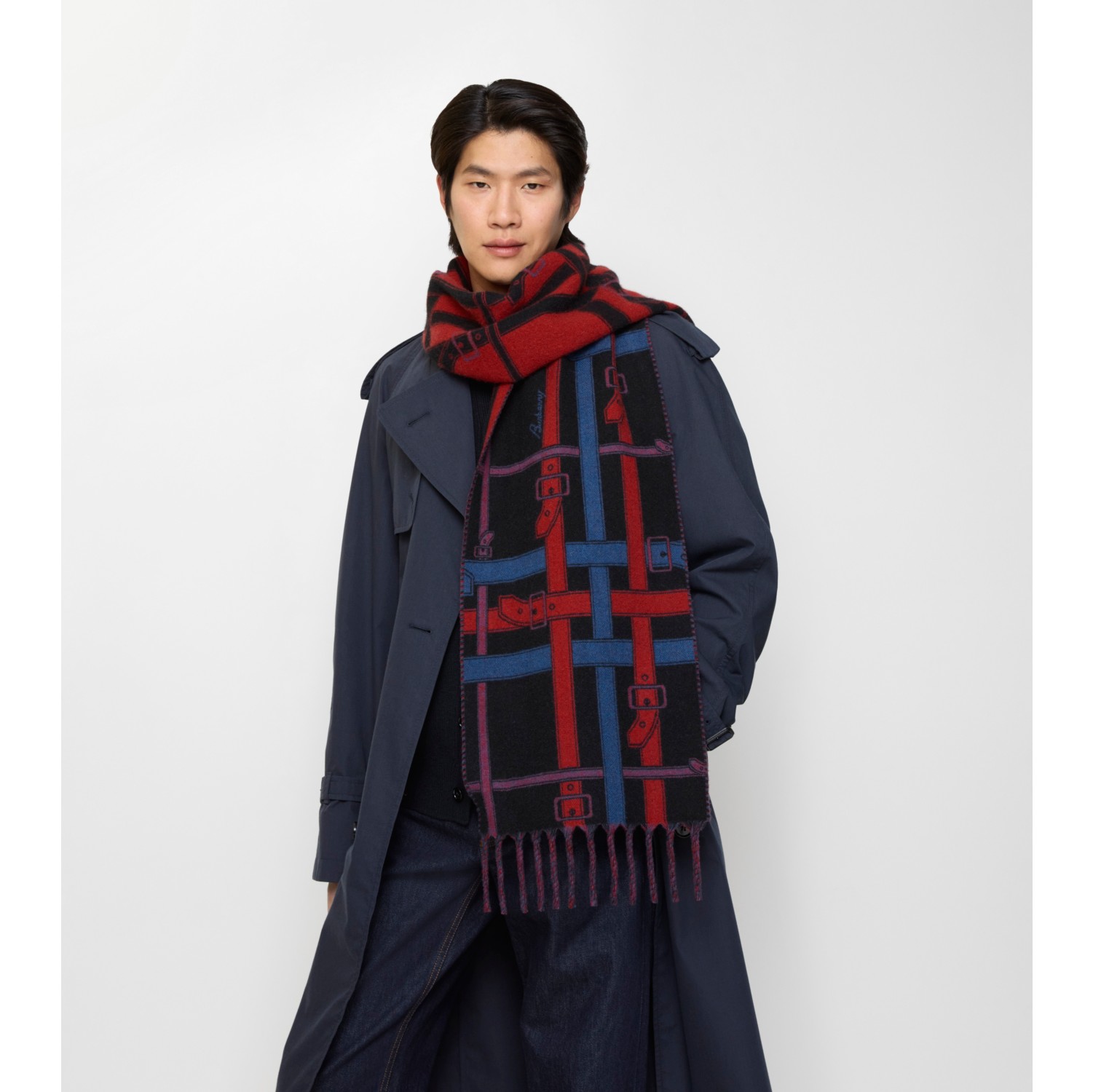 腰带格纹羊绒围巾