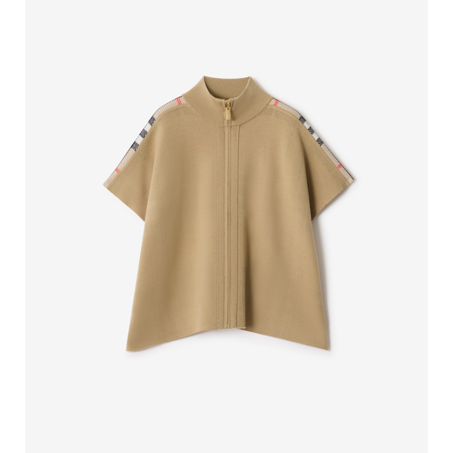 双面两穿格纹羊毛斗篷