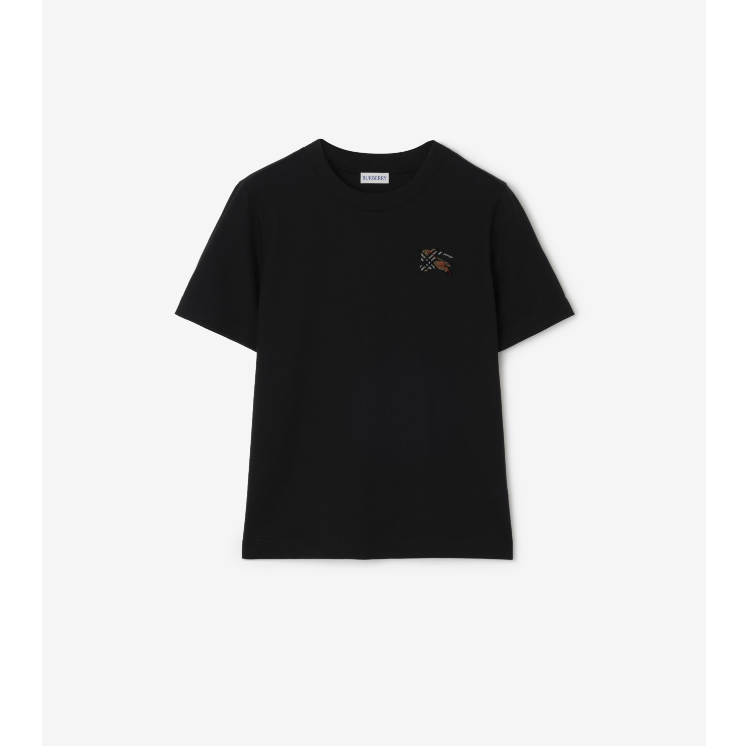 马术骑士徽标格纹棉质 T 恤衫