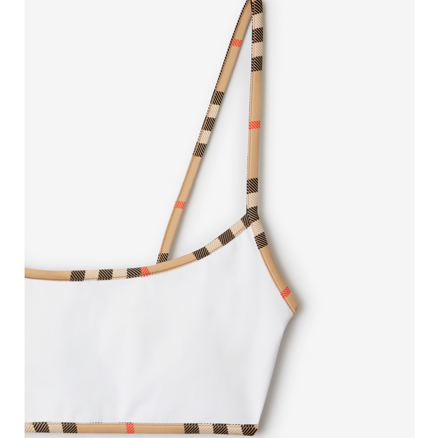 格纹饰边比基尼上衣