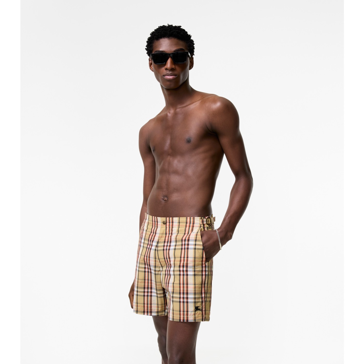 格纹泡泡纱游泳裤