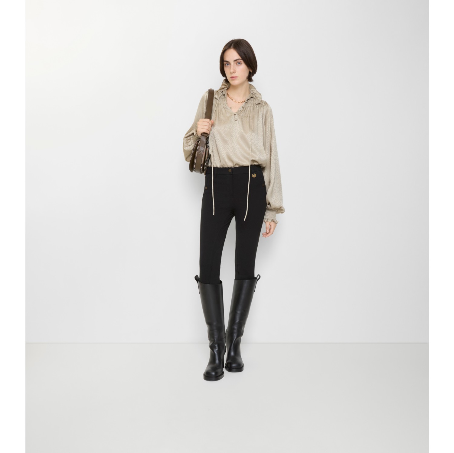 人字纹弹力棉质收脚裤