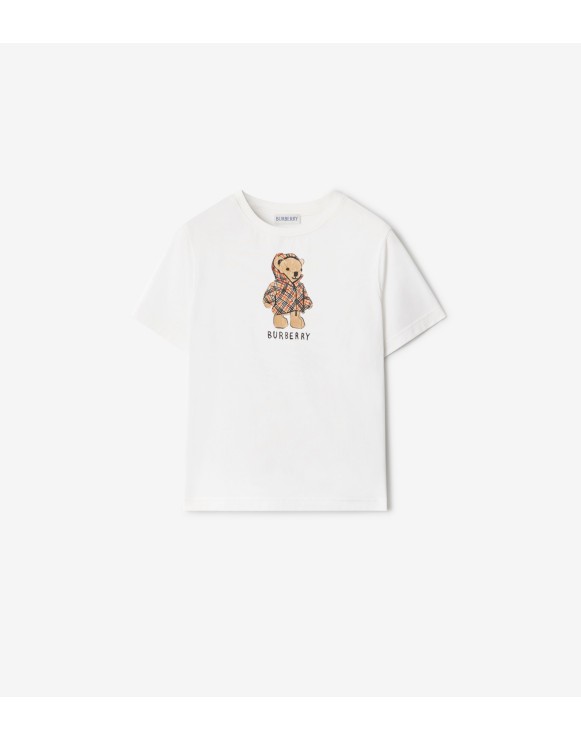 羽绒泰迪熊图案棉质 T 恤衫