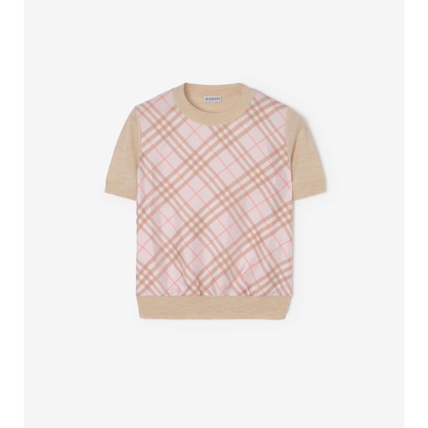 格纹裁片丝毛混纺上衣