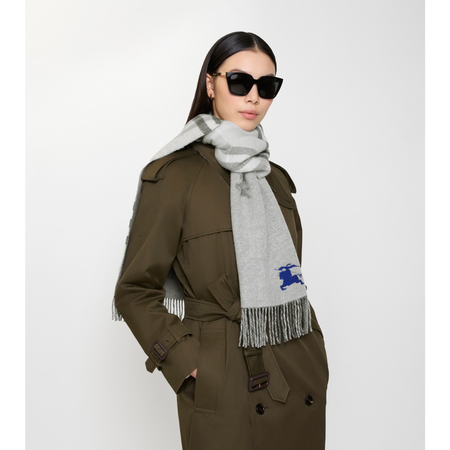 双面两用马术骑士徽标拼格纹羊绒围巾