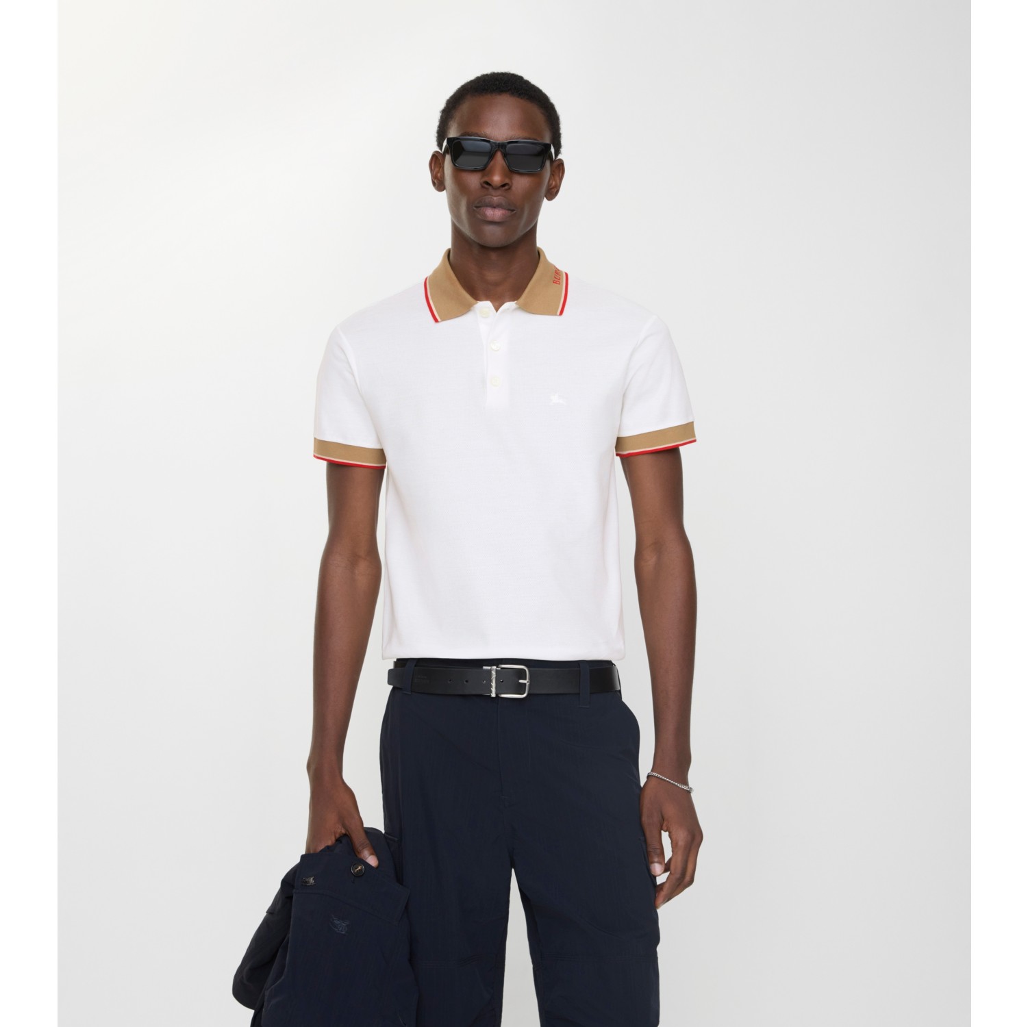 徽标衣领棉质 Polo 衫