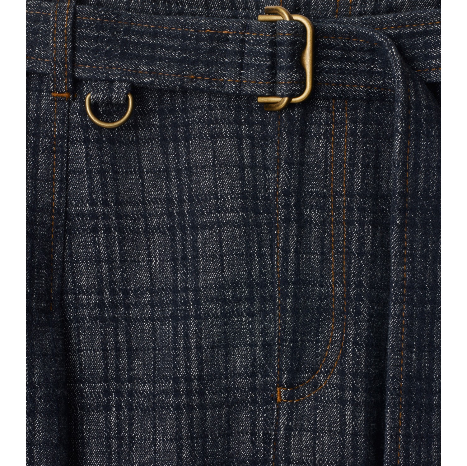 高腰宽版格纹牛仔裤