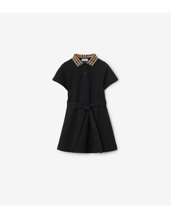 格纹衣领棉质 Polo 衫式连衣裙