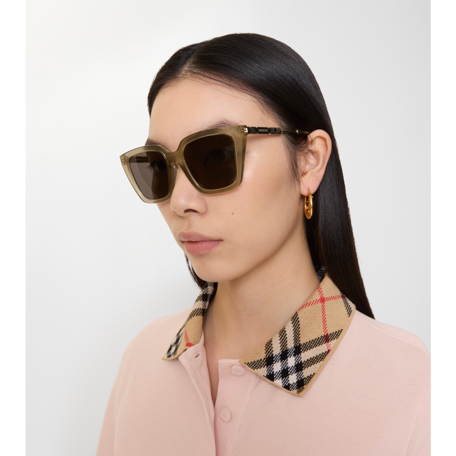 格纹镌纹方框太阳眼镜