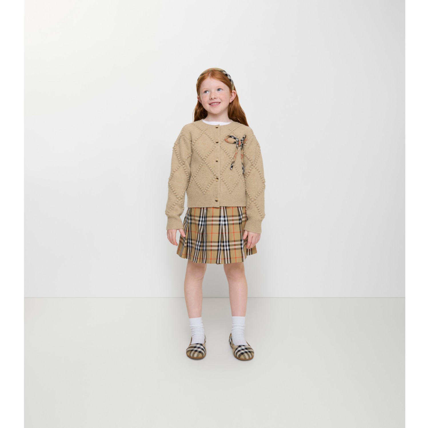 褶饰格纹棉质斜纹半裙