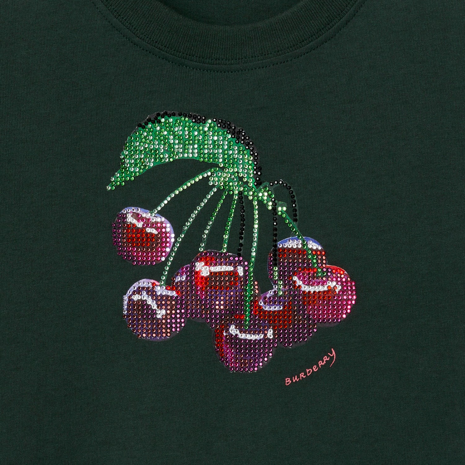 方型人造水晶樱桃印花棉质 T 恤衫