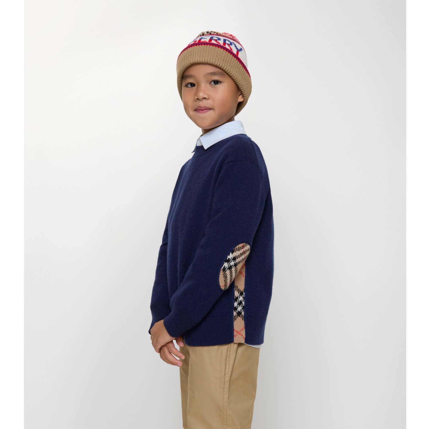 格纹贴片羊毛羊绒混纺针织衫