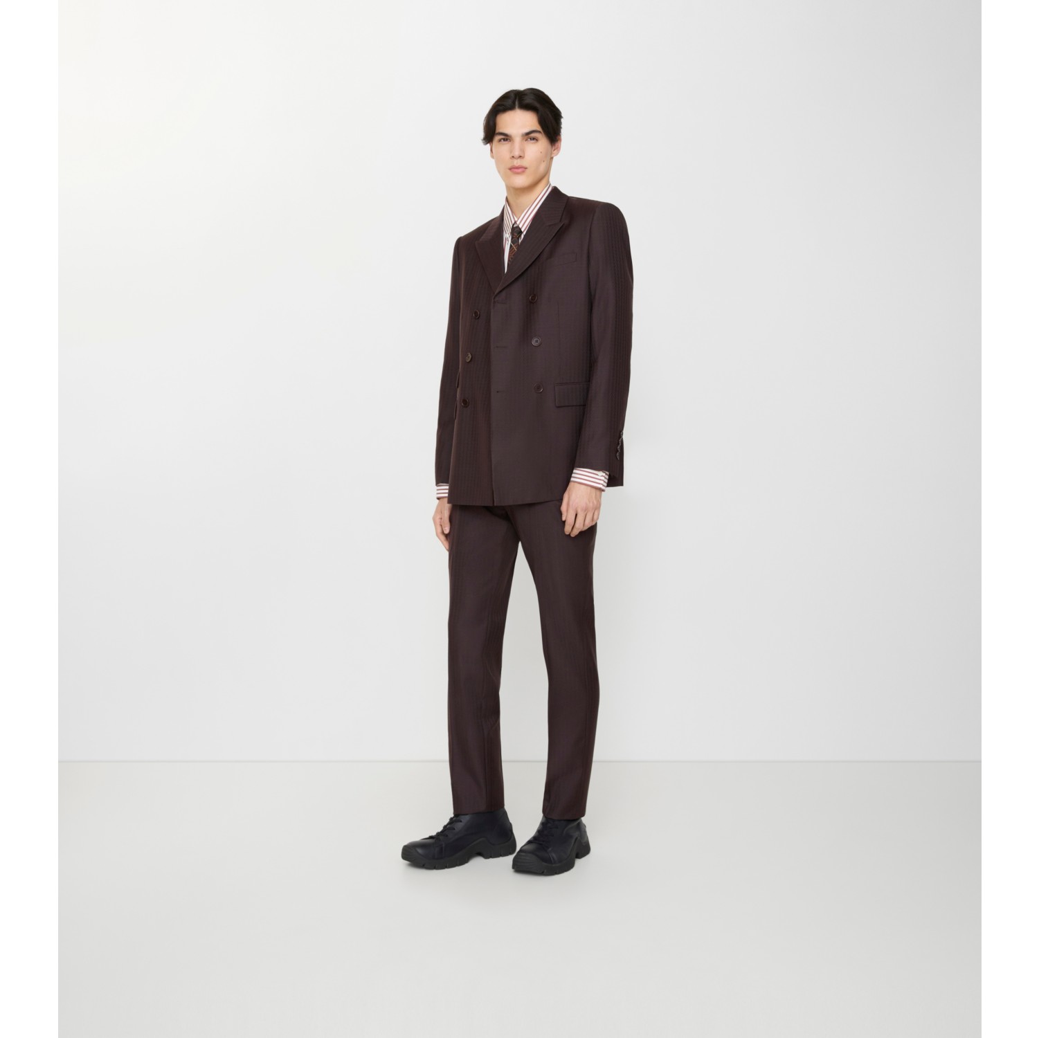 条纹羊毛马海毛混纺量裁长裤