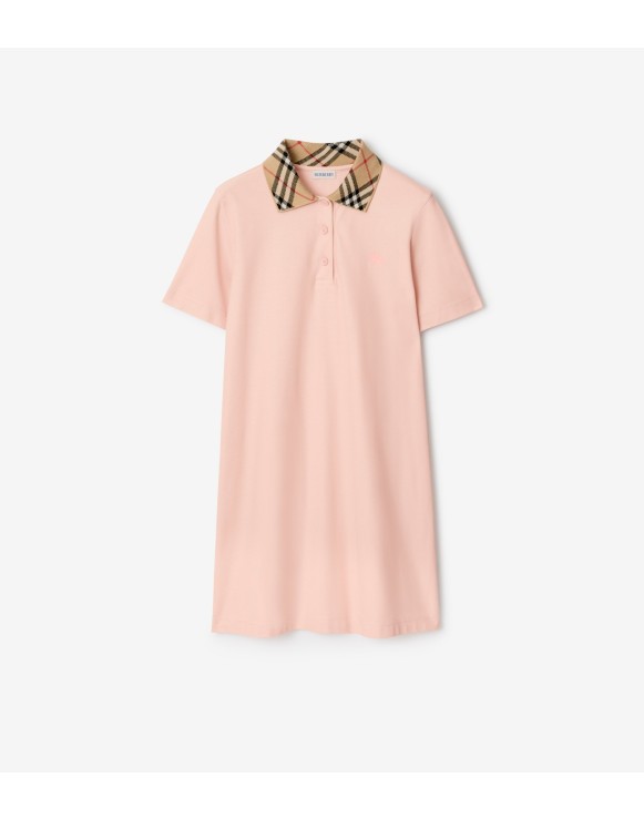 格纹衣领棉质 Polo 衫式连衣裙