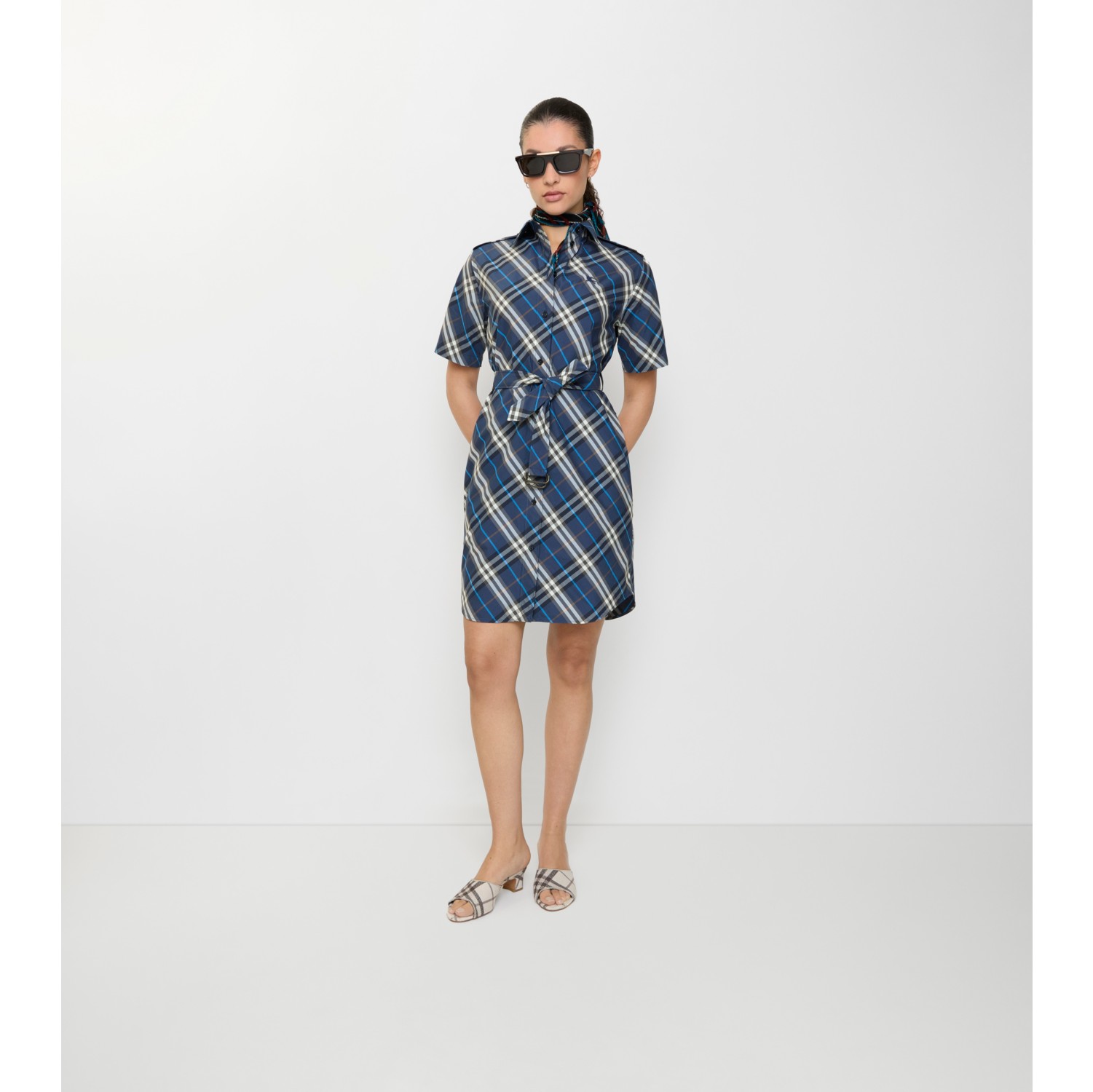 格纹棉质衬衫式连衣裙