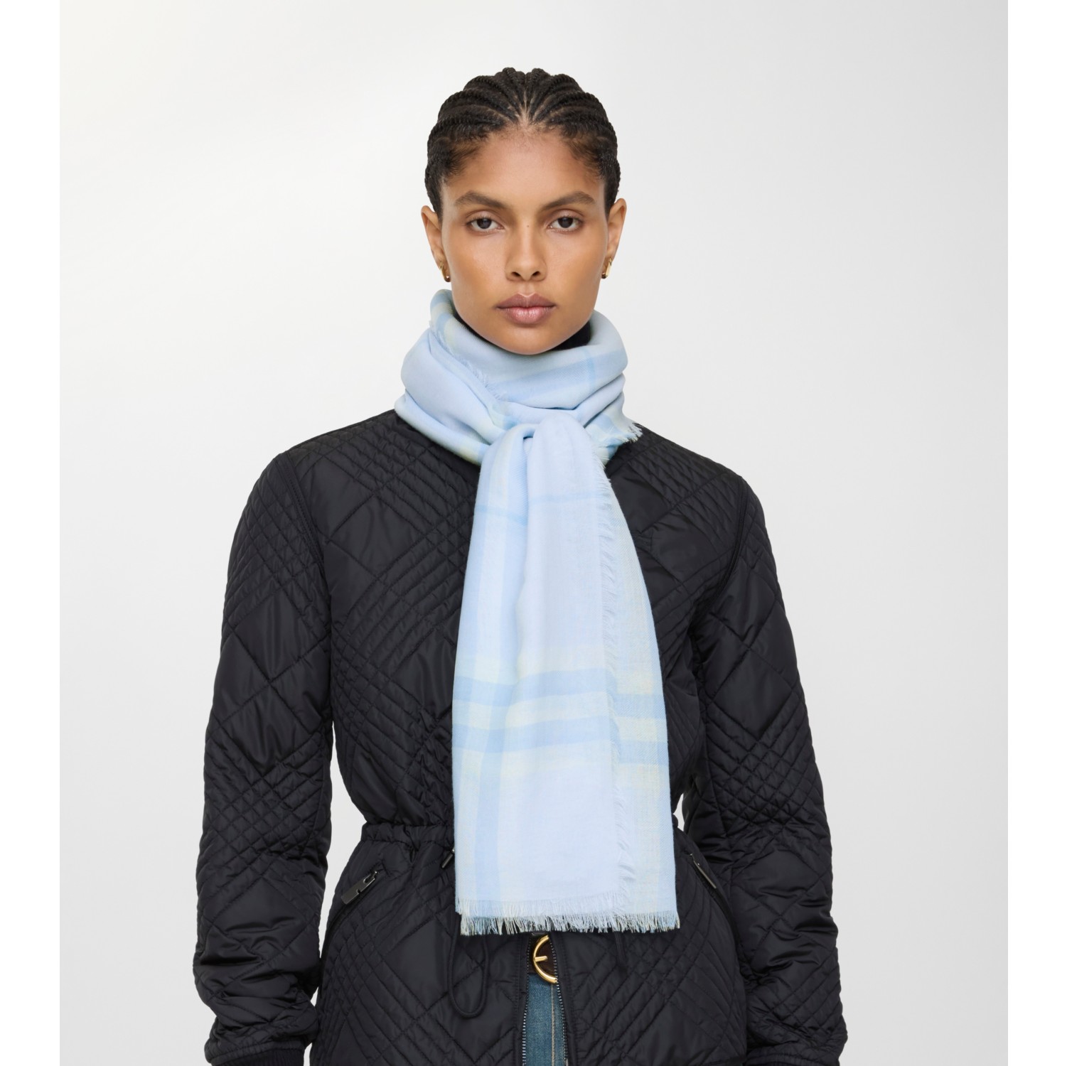 Wide Check Wool Scarf
