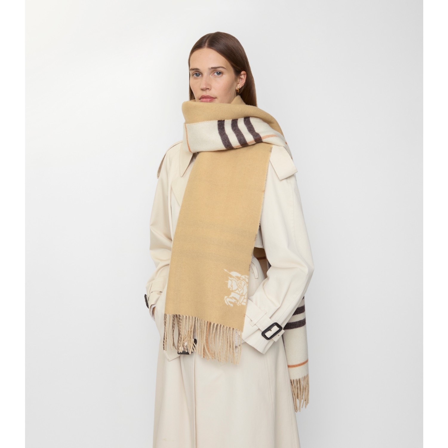 双面两用宽版格纹羊绒围巾