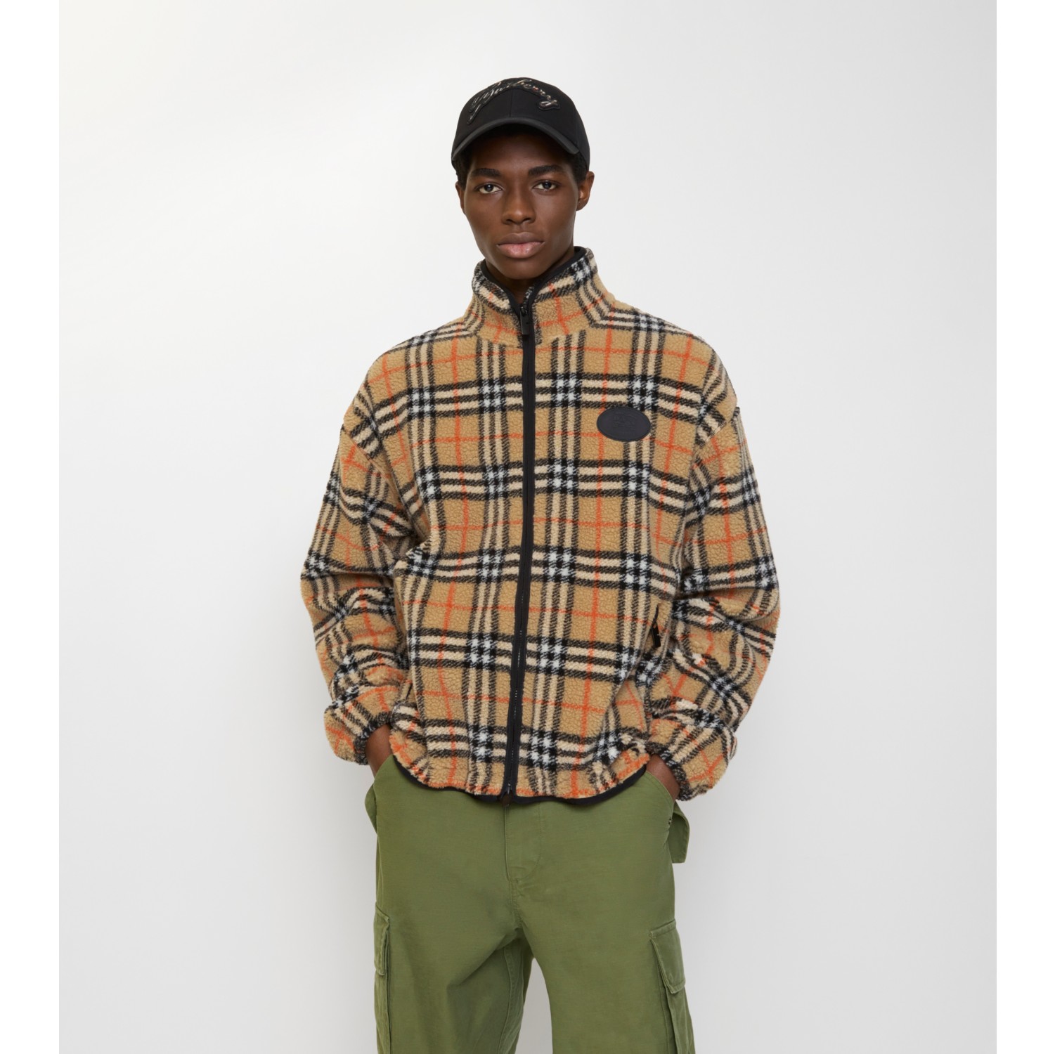 格纹羊毛羊绒混纺绒头夹克