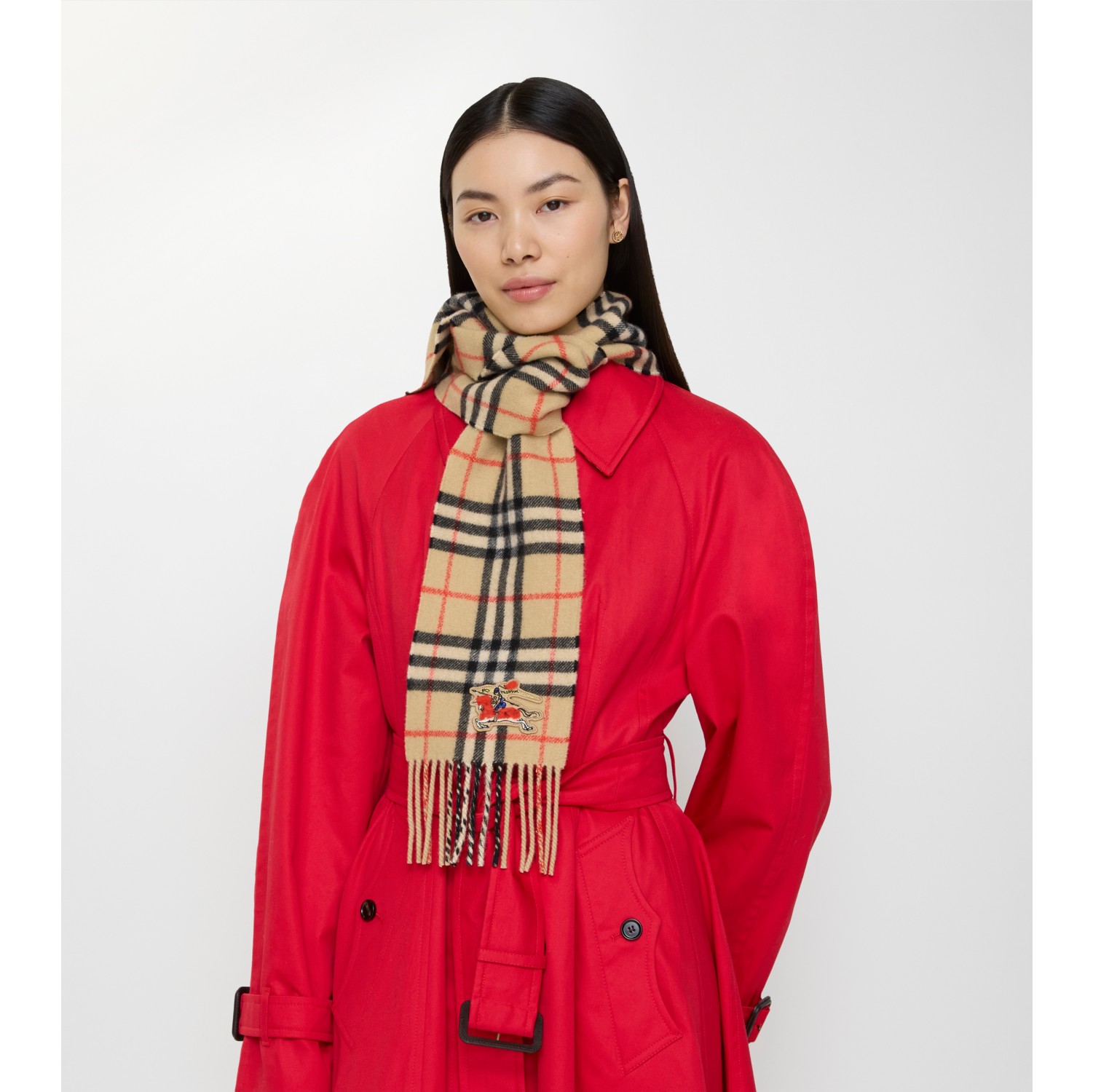 窄版格纹羊绒围巾