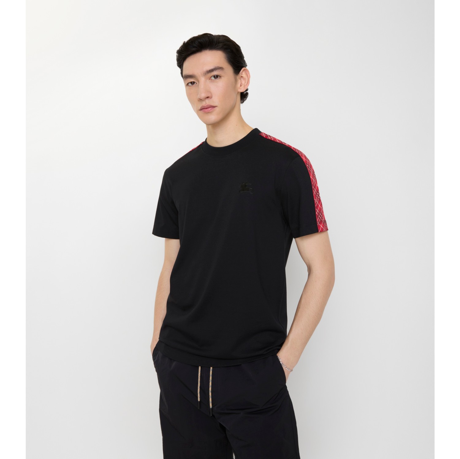 格纹装饰棉质 T 恤衫