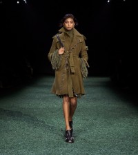 Model in Wool trench coat in furrow