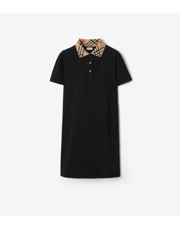 格纹衣领棉质 Polo 衫式连衣裙