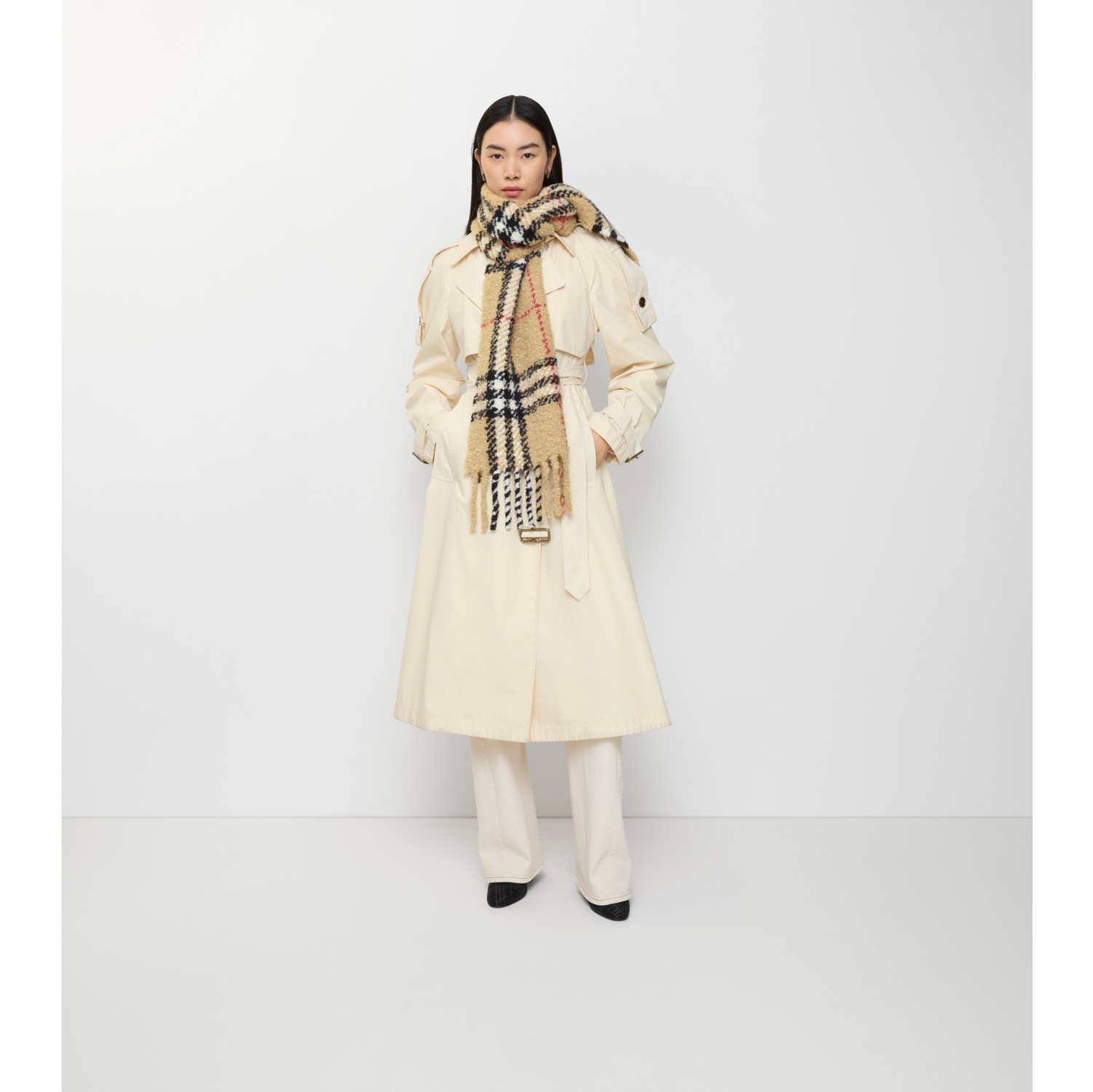 格纹羊驼毛混纺花呢围巾