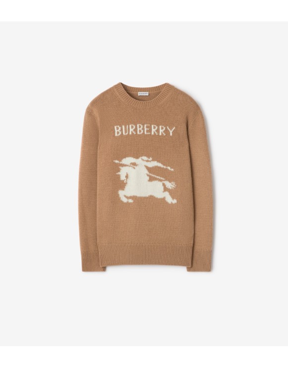 马术骑士徽标羊毛羊绒混纺针织衫