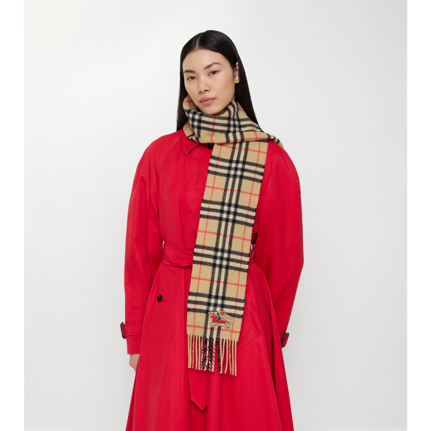 窄版格纹羊绒围巾