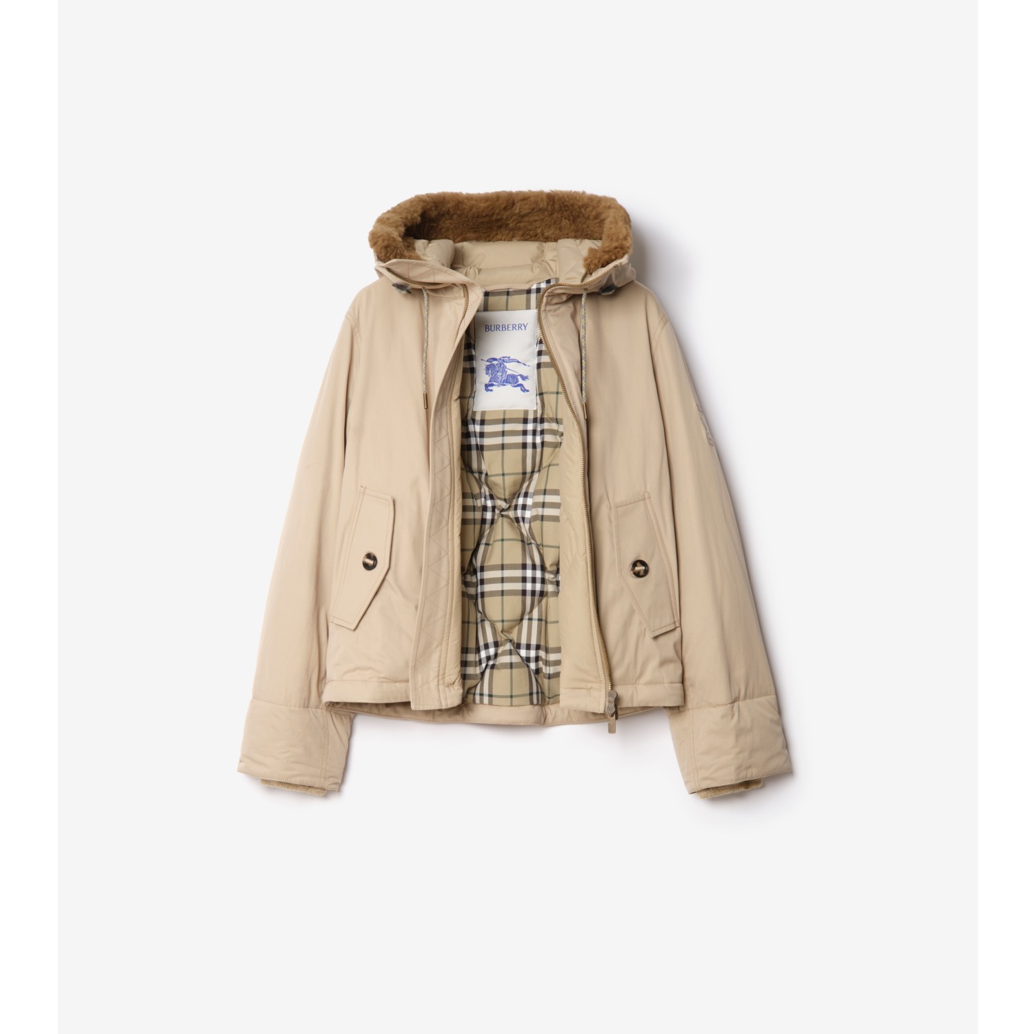 毛羊皮装饰嘎巴甸连帽外套