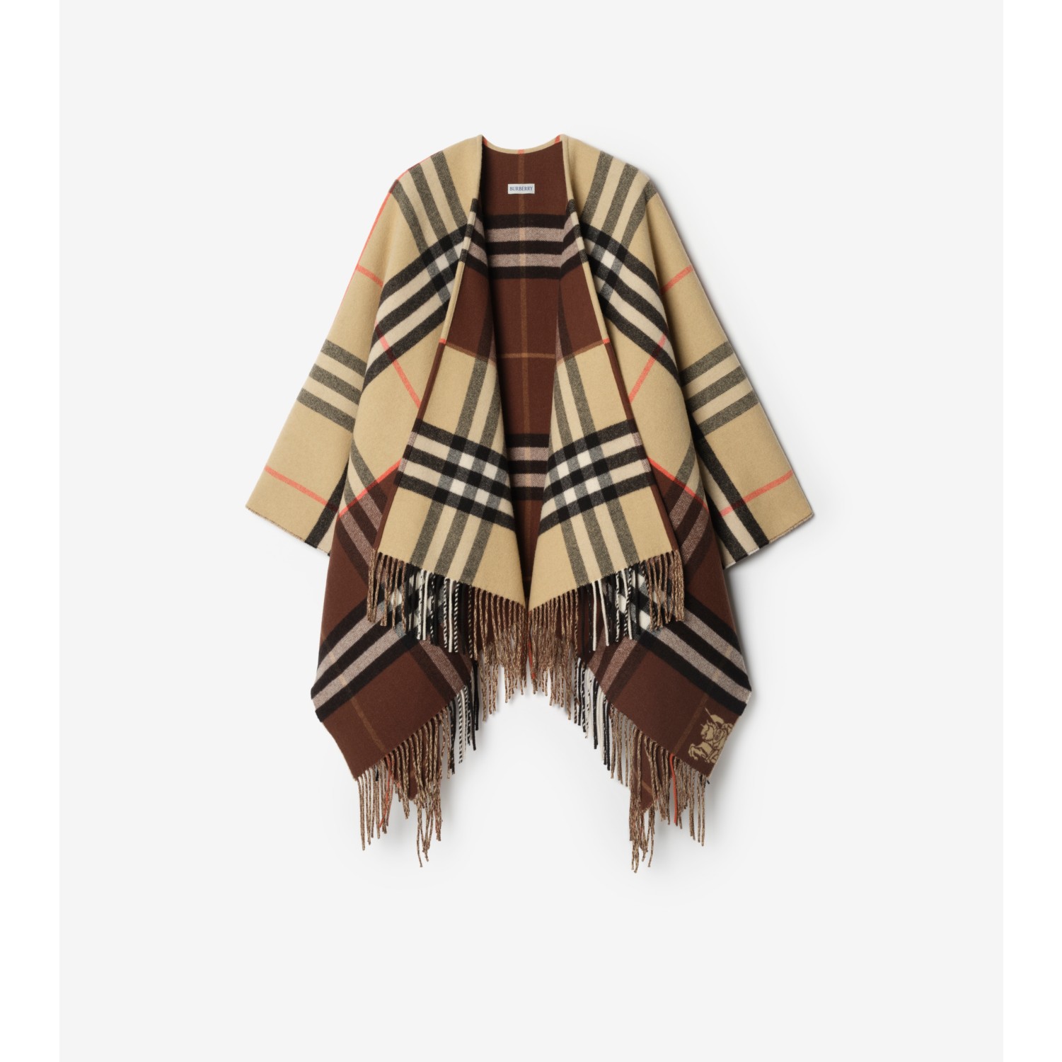 对比感格纹羊绒羊毛混纺斗篷