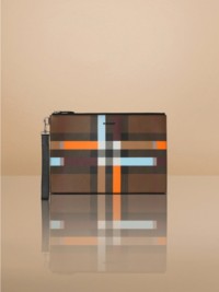 Colour Block Check Zip Pouch
