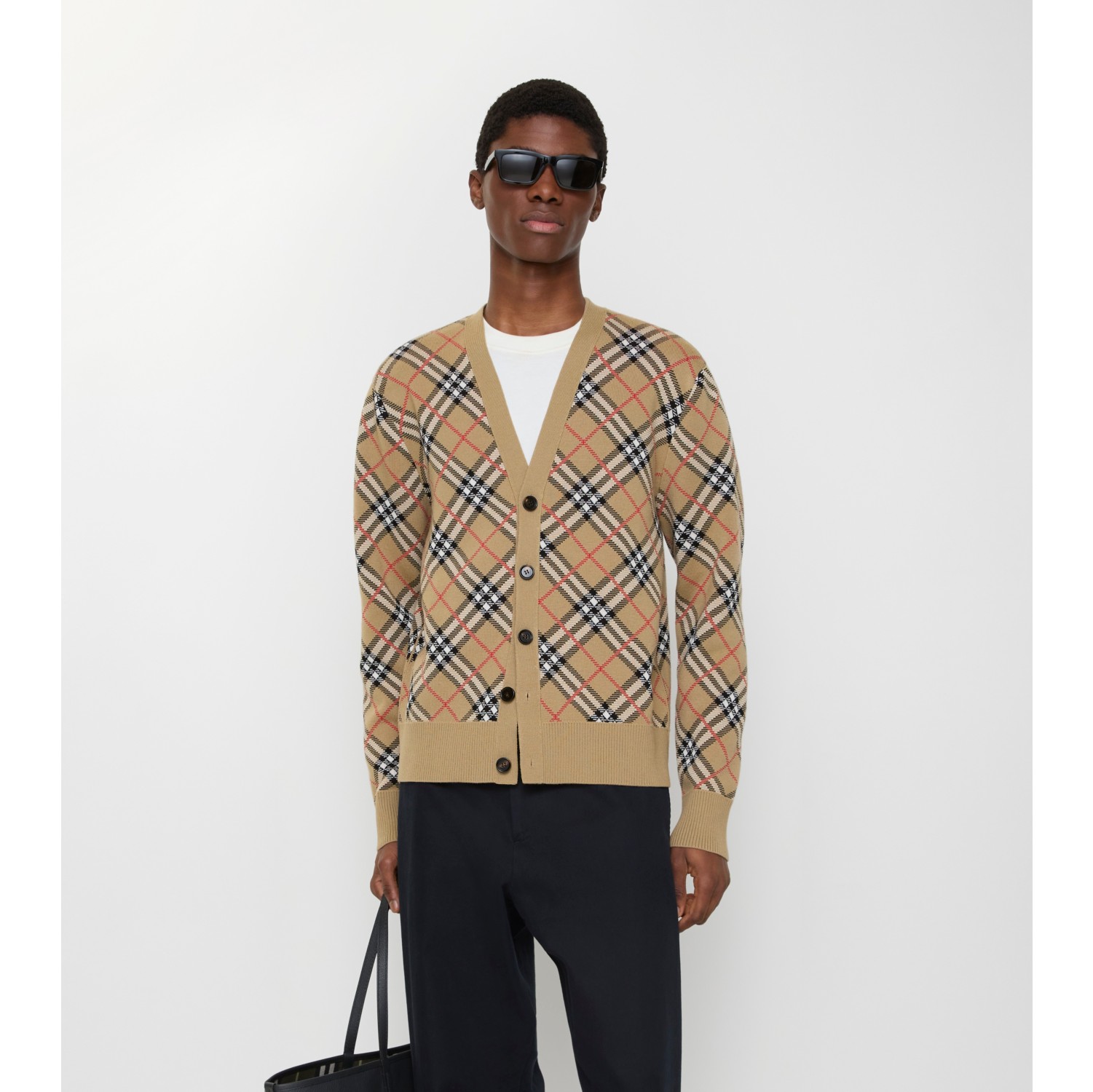 格纹棉毛混纺开衫