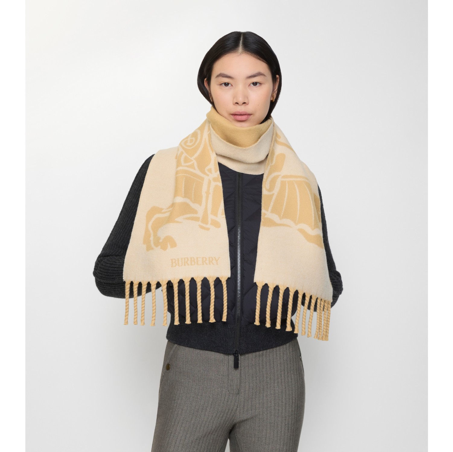 双面两用马术骑士徽标羊毛围巾