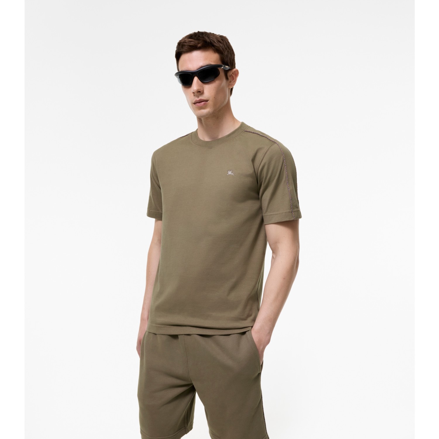 格纹滚边棉质 T 恤衫