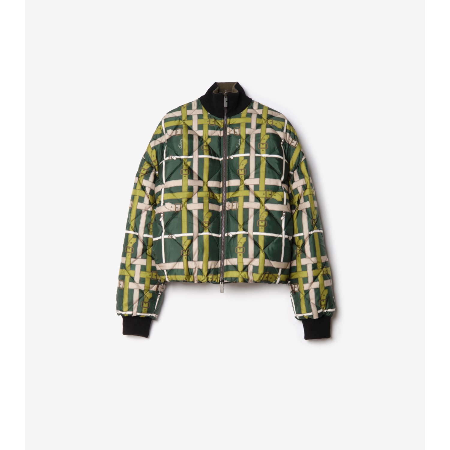 双面两穿短款腰带格纹尼龙夹克