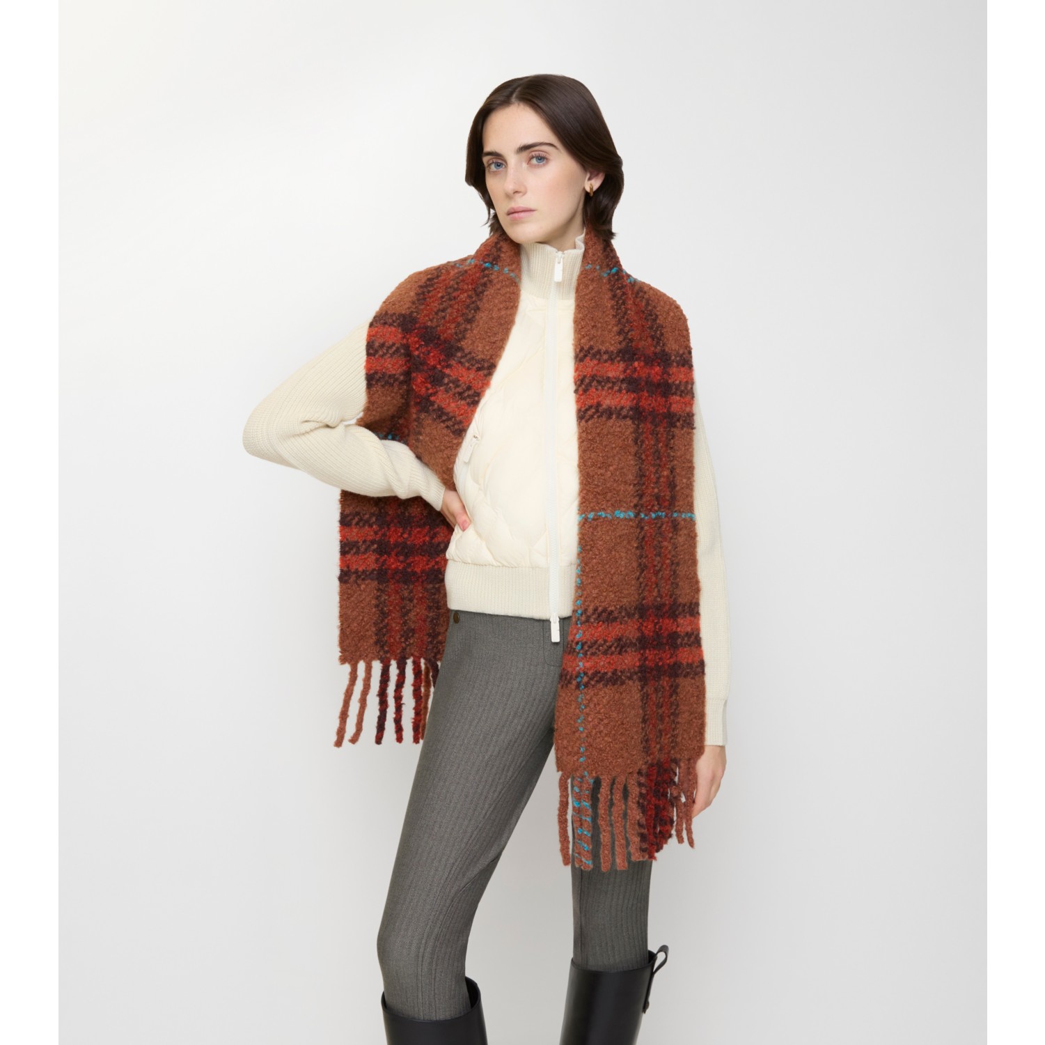 格纹羊驼毛混纺花呢围巾