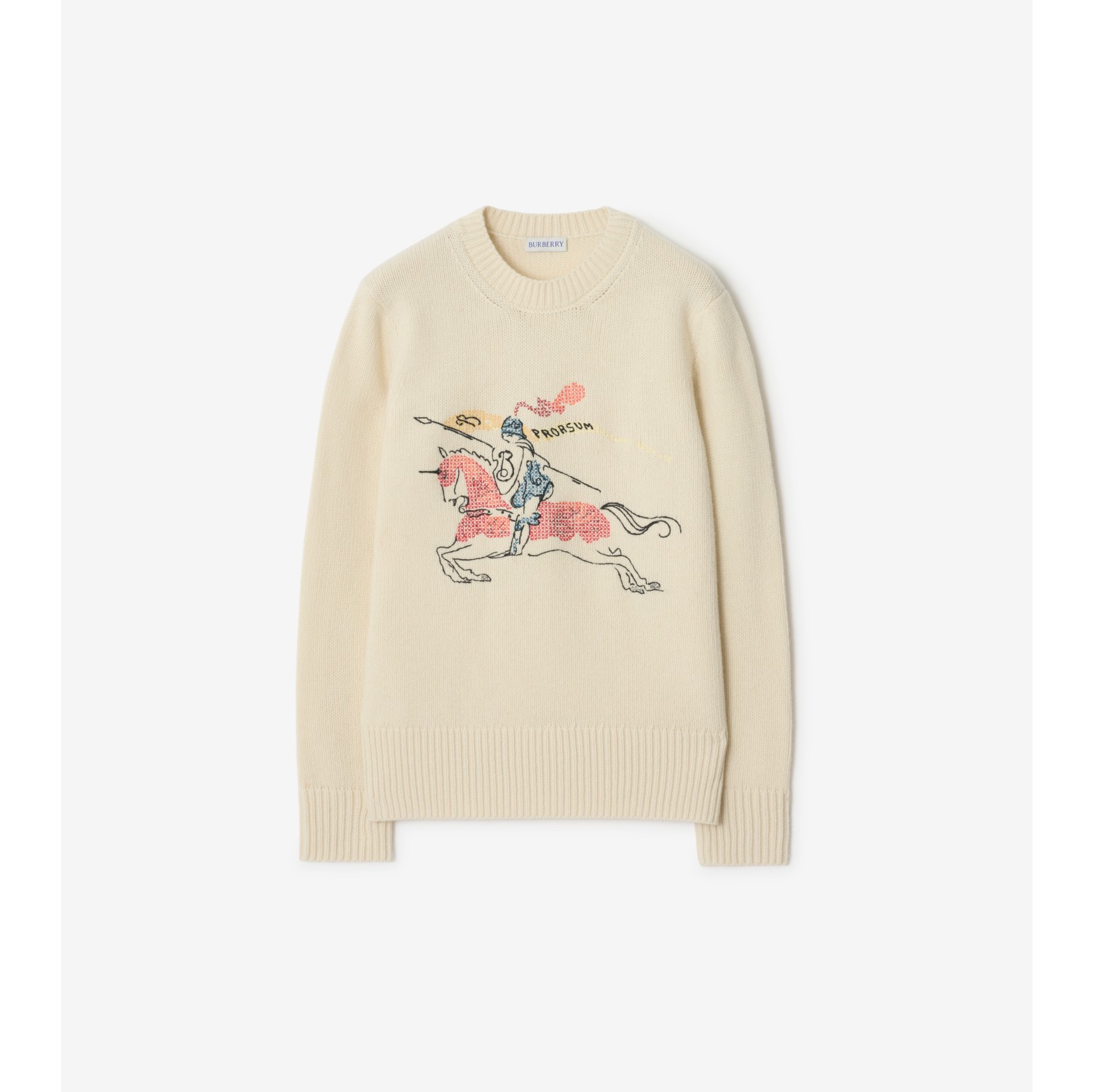 十字绣马术骑士徽标羊毛混纺针织衫